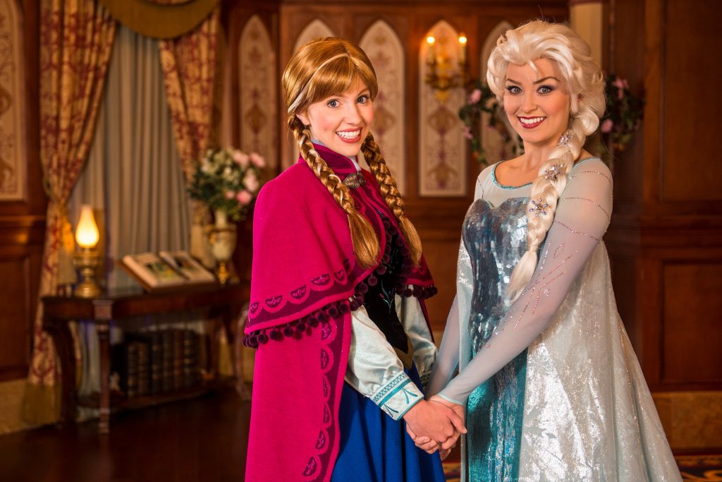 The enchanting home for Disney royalty in the Magic Kingdom, Princess Fairytale Hall features walls of stone and stained glass windows, a spacious gallery adorned with portraits of Disney princesses and elegantly finished rooms where guests can meet Anna & Elsa, Cinderella, Rapunzel and other princesses. Princess Fairytale Hall is located in the Castle Courtyard in the center of Fantasyland at Walt Disney World Resort in Lake Buena Vista, Fla. (Matt Stroshane, photographer)